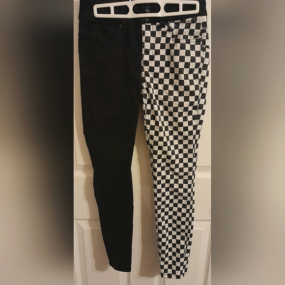 Black half checkered hi-rise super skinny pants - Picture 1 of 5